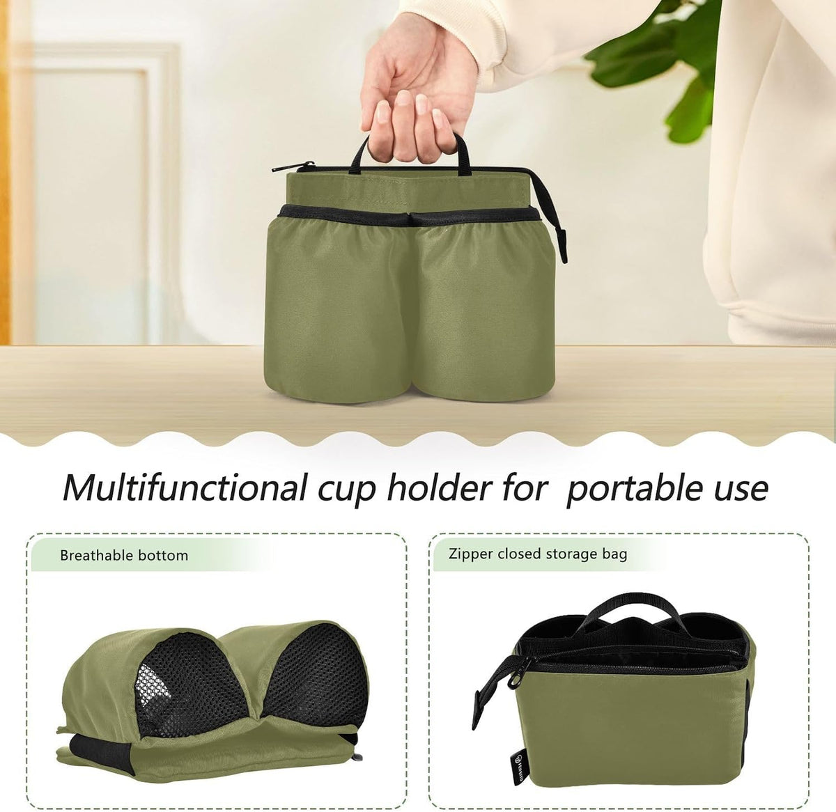 Navy Blue Travel Luggage Cup Holder for Suitcase Free Hands Travel Drink Bag for Coffee Mugs Bottles