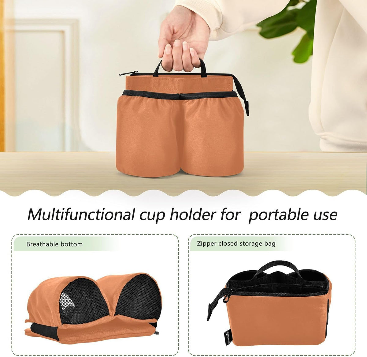 Navy Blue Travel Luggage Cup Holder for Suitcase Free Hands Travel Drink Bag for Coffee Mugs Bottles