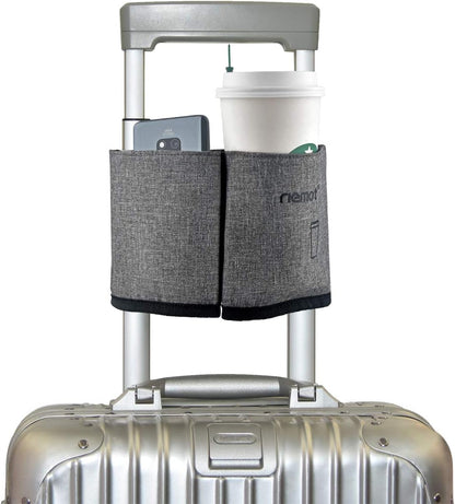 Luggage Travel Cup Holder Free Hand Drink Carrier - Hold Two Coffee Mugs - Fits Roll on Suitcase Handles - Gifts for Flight Attendants Travelers Accessories Grey