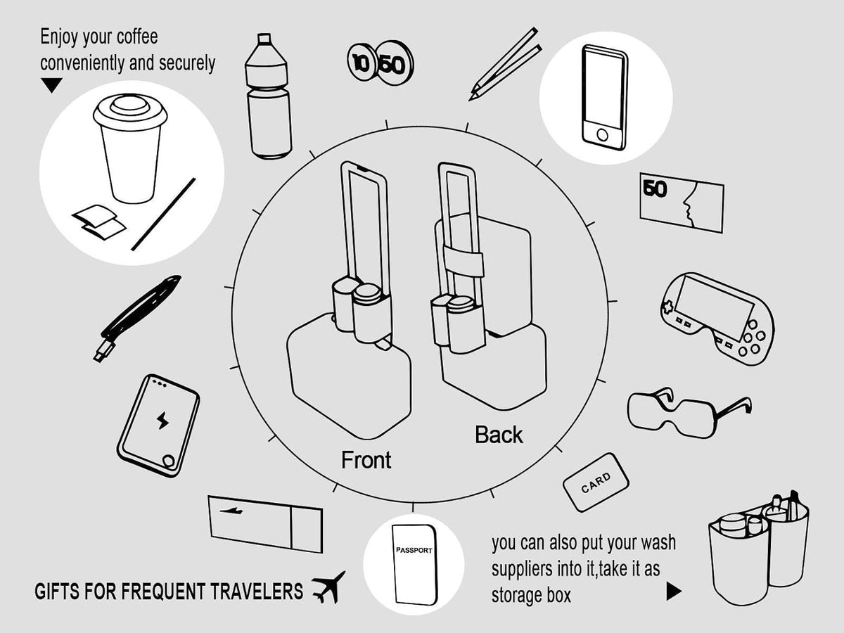 Luggage Travel Cup Holder Free Hand Drink Carrier - Hold Two Coffee Mugs - Fits Roll on Suitcase Handles - Gifts for Flight Attendants Travelers Accessories Grey