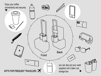 Luggage Travel Cup Holder Free Hand Drink Carrier - Hold Two Coffee Mugs - Fits Roll on Suitcase Handles - Gifts for Flight Attendants Travelers Accessories Grey