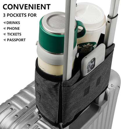 Luggage Travel Cup Holder Free Hand Drink Carrier - Hold Two Coffee Mugs - Fits Roll on Suitcase Handles - Gifts for Flight Attendants Travelers Accessories Grey