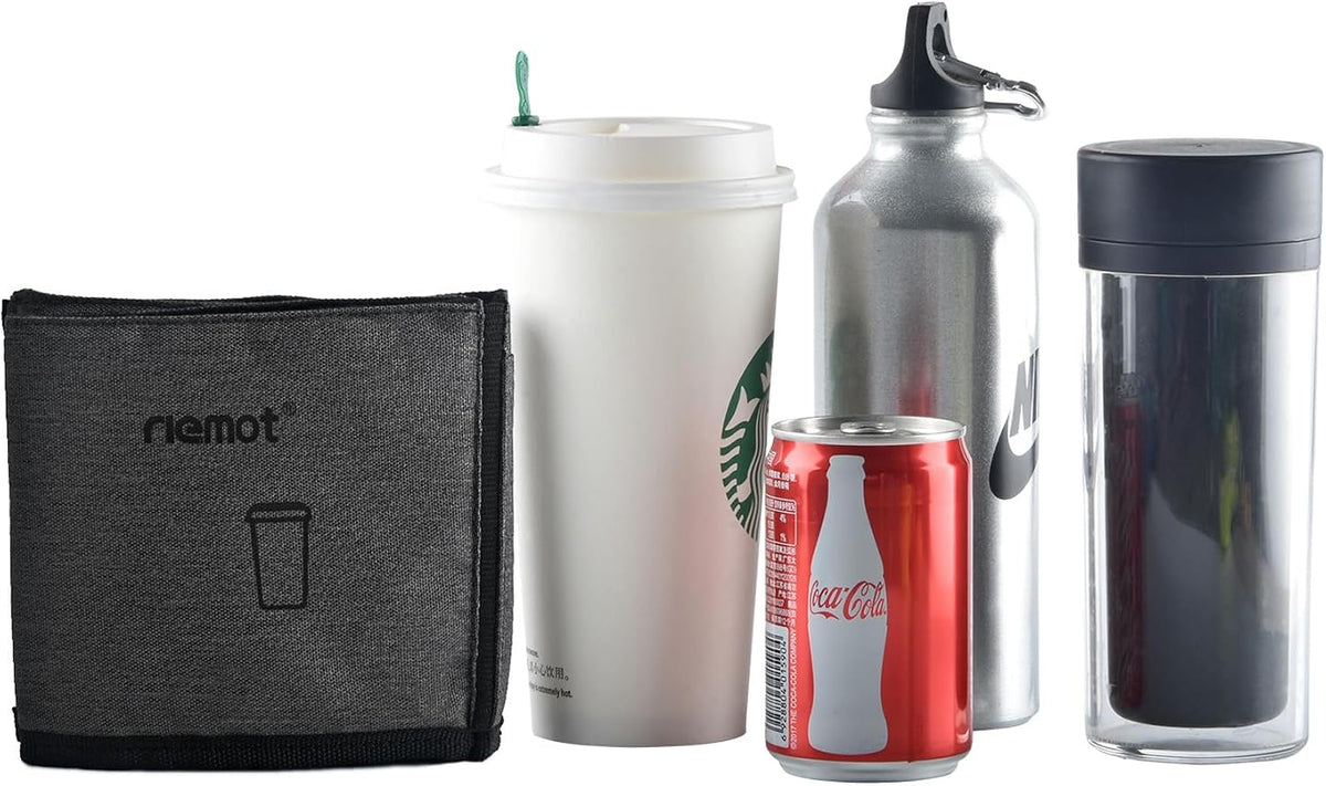 Luggage Travel Cup Holder Free Hand Drink Carrier - Hold Two Coffee Mugs - Fits Roll on Suitcase Handles - Gifts for Flight Attendants Travelers Accessories Grey