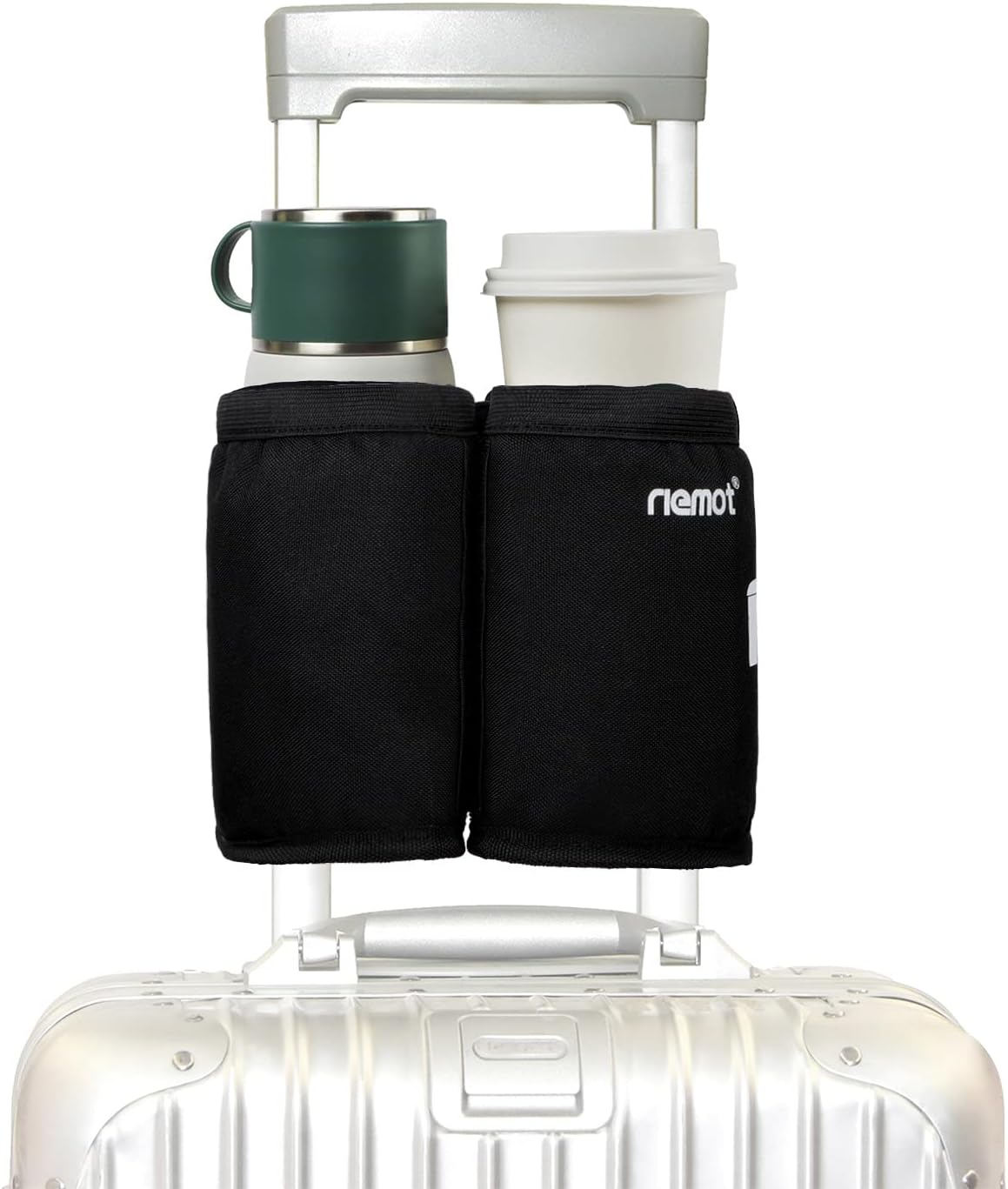 Luggage Travel Cup Holder Free Hand Drink Carrier - Hold Two Coffee Mugs - Fits Roll on Suitcase Handles - Gifts for Flight Attendants Travelers Accessories Grey