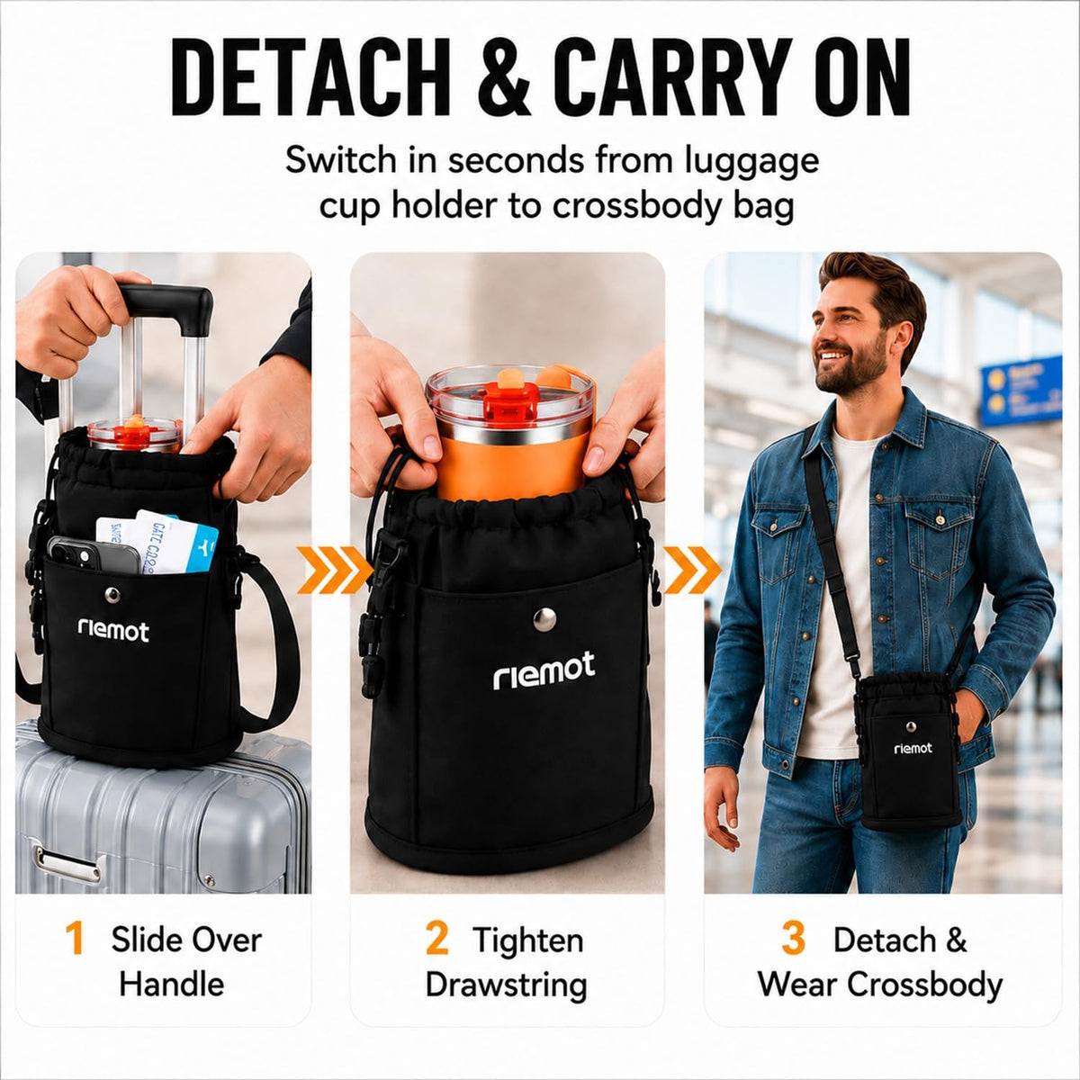 Luggage Travel Cup Holder Free Hand Drink Carrier - Hold Two Coffee Mugs - Fits Roll on Suitcase Handles - Gifts for Flight Attendants Travelers Accessories Grey
