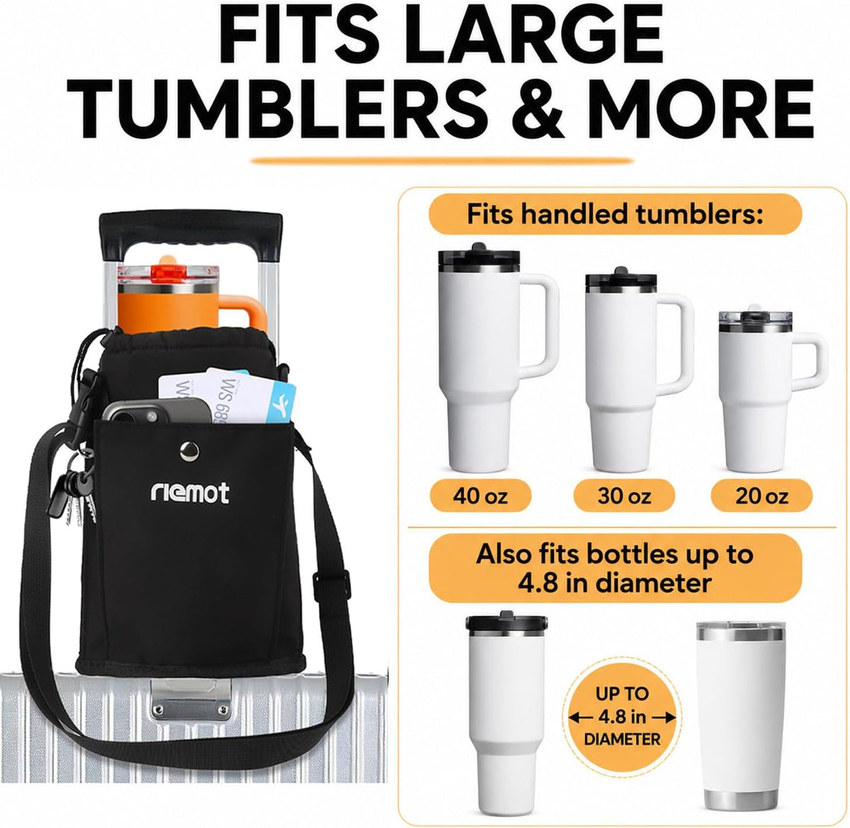 Luggage Travel Cup Holder Free Hand Drink Carrier - Hold Two Coffee Mugs - Fits Roll on Suitcase Handles - Gifts for Flight Attendants Travelers Accessories Grey