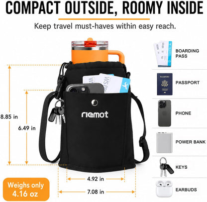 Luggage Travel Cup Holder Free Hand Drink Carrier - Hold Two Coffee Mugs - Fits Roll on Suitcase Handles - Gifts for Flight Attendants Travelers Accessories Grey