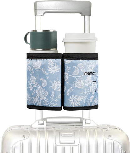 Luggage Travel Cup Holder Free Hand Drink Carrier - Hold Two Coffee Mugs - Fits Roll on Suitcase Handles - Gifts for Flight Attendants Travelers Accessories Grey