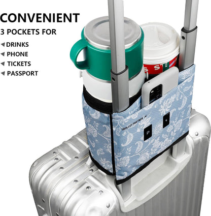 Luggage Travel Cup Holder Free Hand Drink Carrier - Hold Two Coffee Mugs - Fits Roll on Suitcase Handles - Gifts for Flight Attendants Travelers Accessories Grey