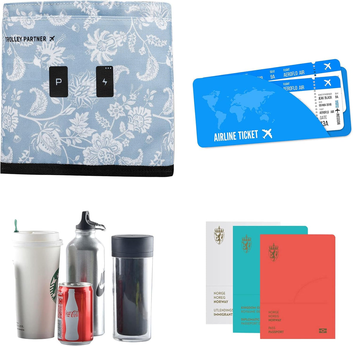 Luggage Travel Cup Holder Free Hand Drink Carrier - Hold Two Coffee Mugs - Fits Roll on Suitcase Handles - Gifts for Flight Attendants Travelers Accessories Grey
