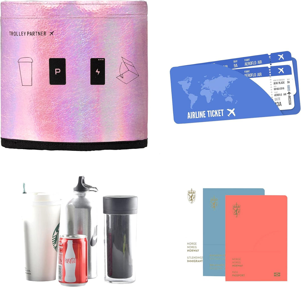 Luggage Travel Cup Holder Free Hand Drink Carrier - Hold Two Coffee Mugs - Fits Roll on Suitcase Handles - Gifts for Flight Attendants Travelers Accessories Grey
