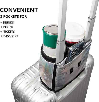 Luggage Travel Cup Holder Free Hand Drink Carrier - Hold Two Coffee Mugs - Fits Roll on Suitcase Handles - Gifts for Flight Attendants Travelers Accessories Grey