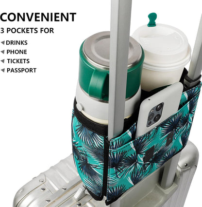 Luggage Travel Cup Holder Free Hand Drink Carrier - Hold Two Coffee Mugs - Fits Roll on Suitcase Handles - Gifts for Flight Attendants Travelers Accessories Grey