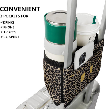 Luggage Travel Cup Holder Free Hand Drink Carrier - Hold Two Coffee Mugs - Fits Roll on Suitcase Handles - Gifts for Flight Attendants Travelers Accessories Grey