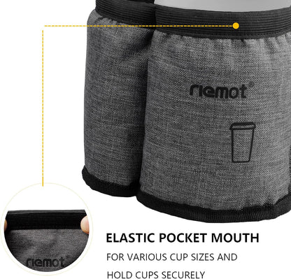 Luggage Travel Cup Holder Free Hand Drink Carrier - Hold Two Coffee Mugs - Fits Roll on Suitcase Handles - Gifts for Flight Attendants Travelers Accessories Grey