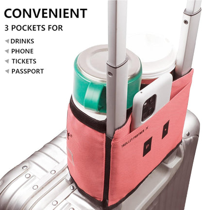 Luggage Travel Cup Holder Free Hand Drink Carrier - Hold Two Coffee Mugs - Fits Roll on Suitcase Handles - Gifts for Flight Attendants Travelers Accessories Grey