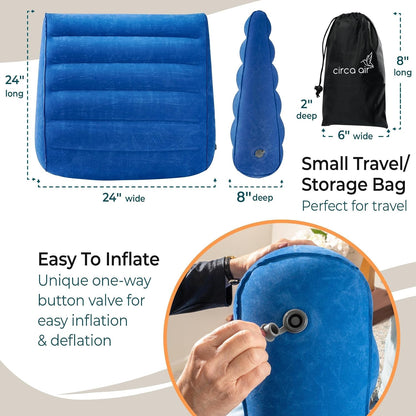 Inflatable Wedge Pillow for Traveling - Travel Wedge Pillows for Sleeping in Bed, Acid Reflux, Sleep Apnea, Snoring for Back, Leg Elevation - Blow up Knee Pillow