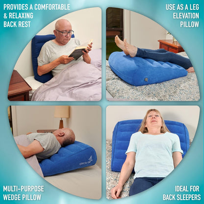 Inflatable Wedge Pillow for Traveling - Travel Wedge Pillows for Sleeping in Bed, Acid Reflux, Sleep Apnea, Snoring for Back, Leg Elevation - Blow up Knee Pillow