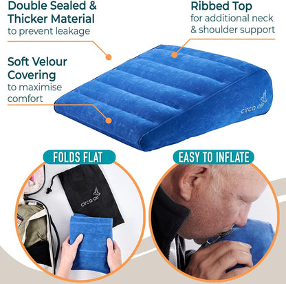 Inflatable Wedge Pillow for Traveling - Travel Wedge Pillows for Sleeping in Bed, Acid Reflux, Sleep Apnea, Snoring for Back, Leg Elevation - Blow up Knee Pillow