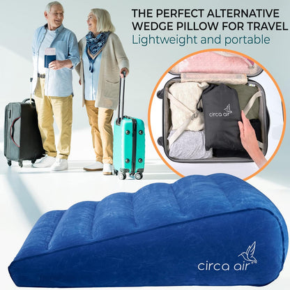 Inflatable Wedge Pillow for Traveling - Travel Wedge Pillows for Sleeping in Bed, Acid Reflux, Sleep Apnea, Snoring for Back, Leg Elevation - Blow up Knee Pillow
