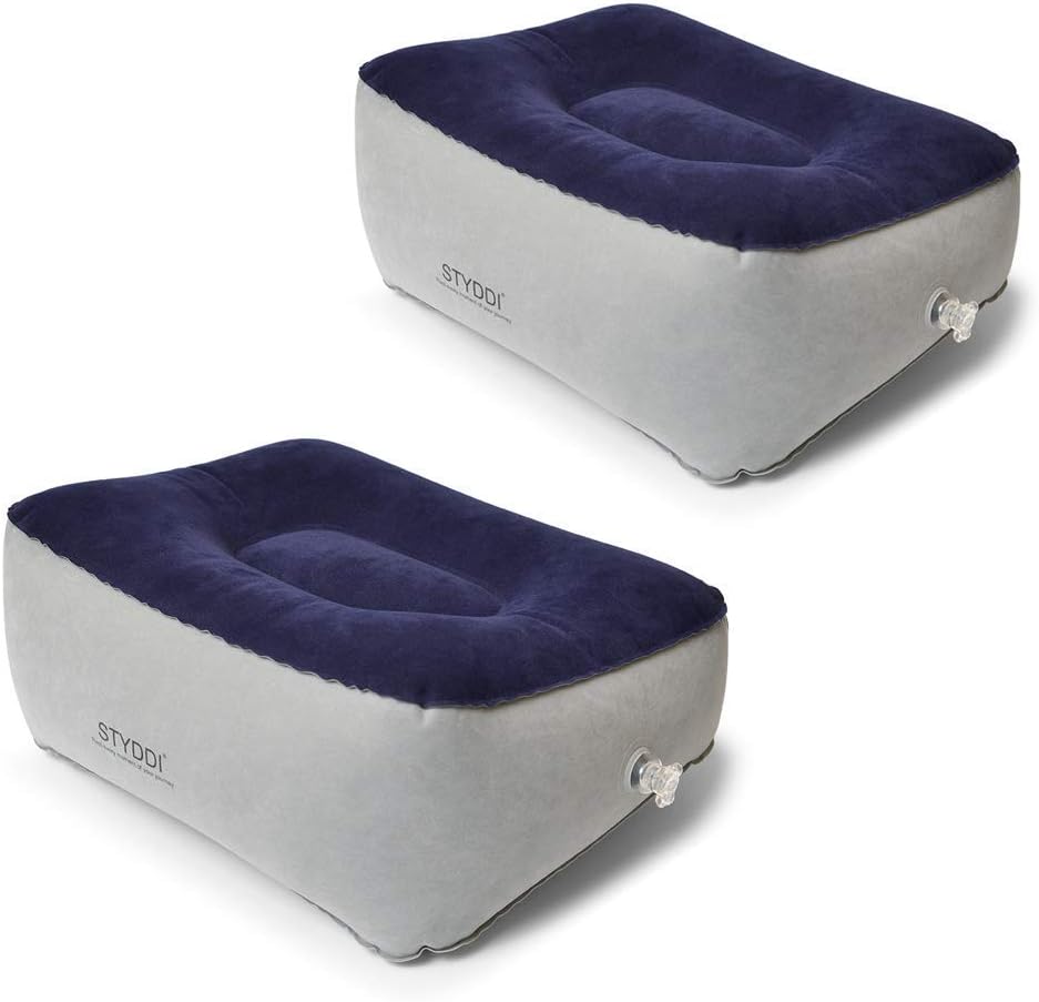 Inflatable Foot Rest Pillow, 2 Pack Portable Inflatable Leg Rest Pillow, Travel Footrest Pillow for Airplane, Train, Car, Home, Office (Grey and Blue), Pack of 2