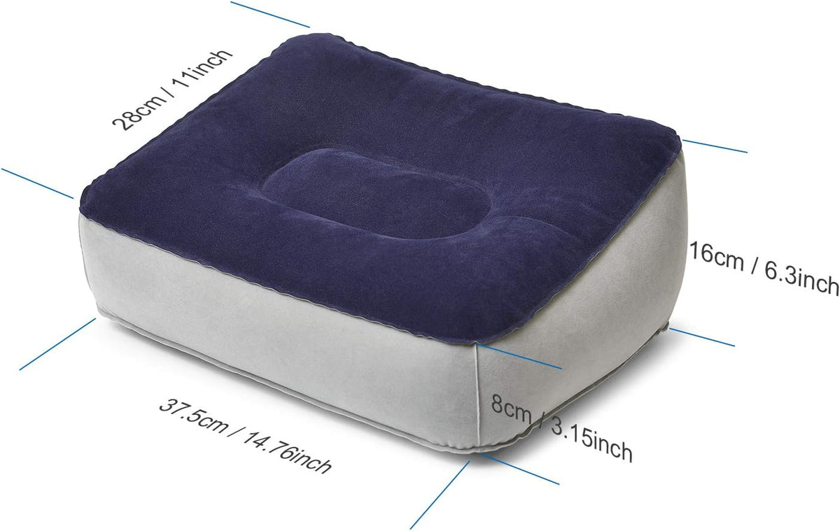 Inflatable Foot Rest Pillow, 2 Pack Portable Inflatable Leg Rest Pillow, Travel Footrest Pillow for Airplane, Train, Car, Home, Office (Grey and Blue), Pack of 2