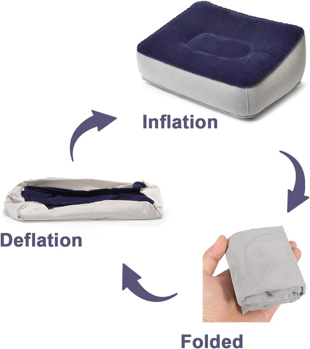 Inflatable Foot Rest Pillow, 2 Pack Portable Inflatable Leg Rest Pillow, Travel Footrest Pillow for Airplane, Train, Car, Home, Office (Grey and Blue), Pack of 2