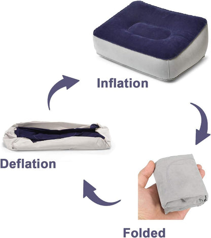 Inflatable Foot Rest Pillow, 2 Pack Portable Inflatable Leg Rest Pillow, Travel Footrest Pillow for Airplane, Train, Car, Home, Office (Grey and Blue), Pack of 2