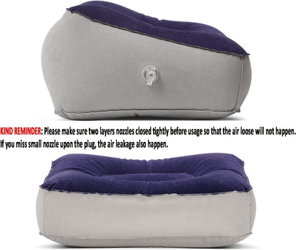 Inflatable Foot Rest Pillow, 2 Pack Portable Inflatable Leg Rest Pillow, Travel Footrest Pillow for Airplane, Train, Car, Home, Office (Grey and Blue), Pack of 2
