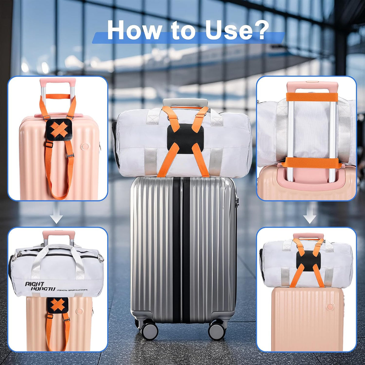 2 Pack Luggage Straps, Ajustable Elastic Bungee Belt for Suitcases, Add Extra Bag Easy and Securely for Travel