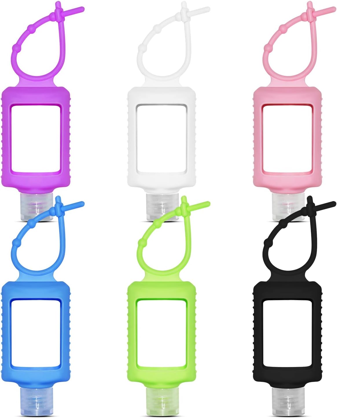6Pcs Travel Size Empty Hand Sanitizer Holder with Silicone Keychain, 2 oz Leak Proof Refillable Plastic Bottles Portable Travel Containers with Detachable Silicone Case