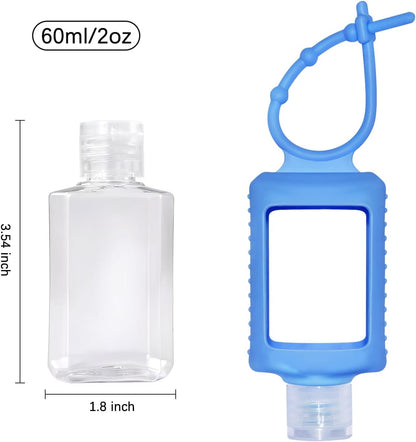 6Pcs Travel Size Empty Hand Sanitizer Holder with Silicone Keychain, 2 oz Leak Proof Refillable Plastic Bottles Portable Travel Containers with Detachable Silicone Case