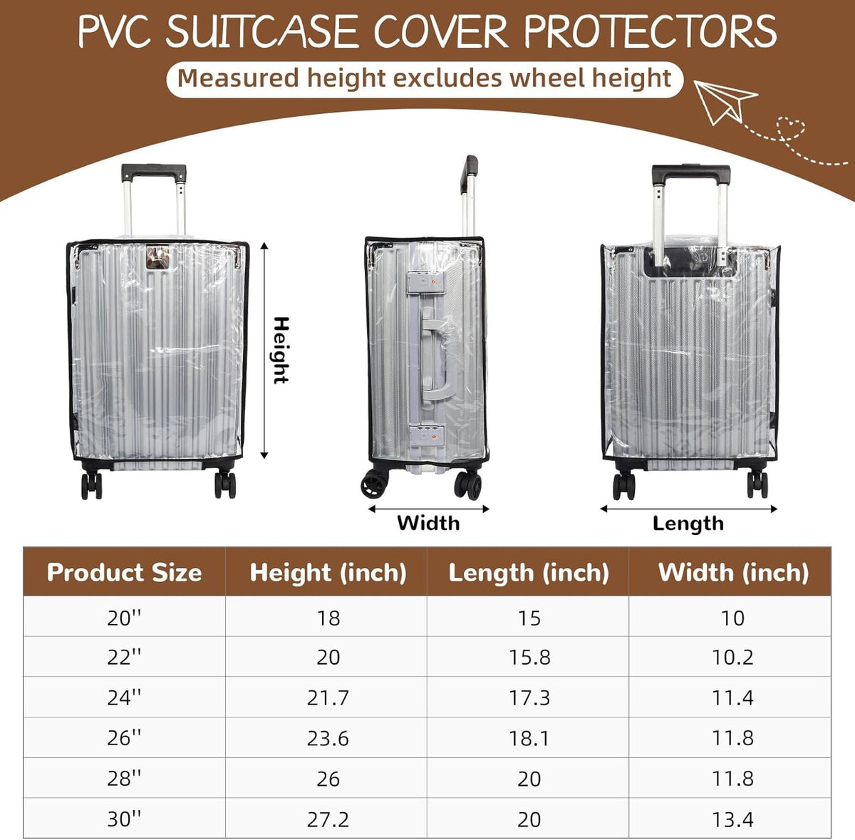 PVC Suitcase Cover Protector,20/22/24/26/28/30 Inch Suitcase Baggage Covers,Transparent Luggage Cover for Wheeled Suitcases (20‘’)