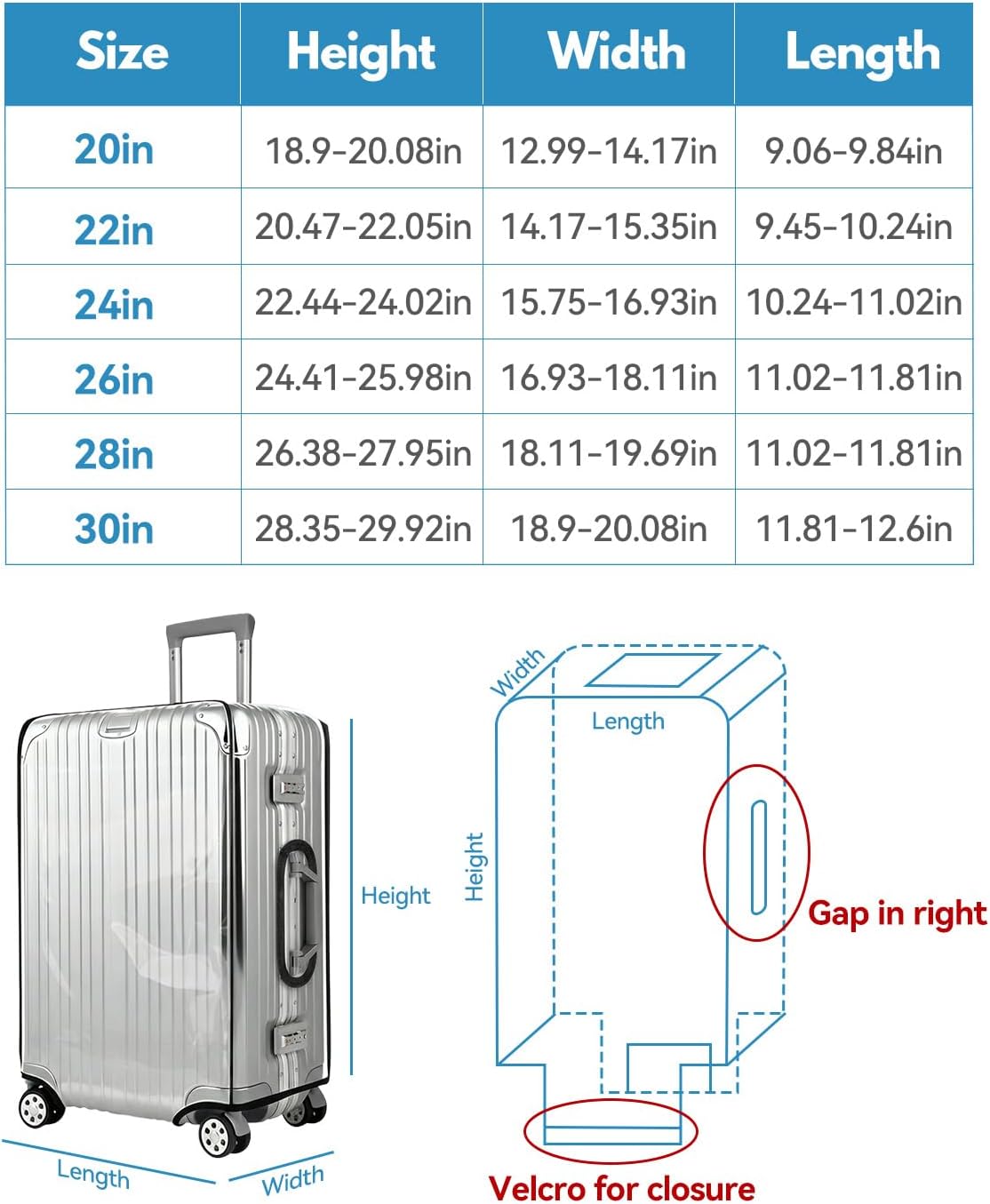 Clear PVC Suitcase Cover Protectors 24 Inch Suitcase Covers