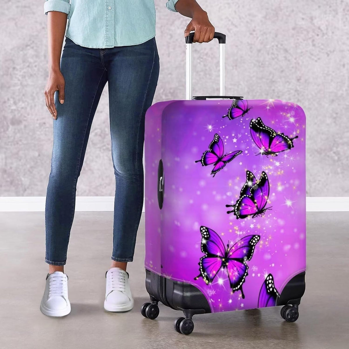 Purple Butterflies Luggage Cover for Women Girls,Cute Travel Suitcase Protector Washable Anti-scratch Suitcase Covers,Fit 30-32inch - Colors A