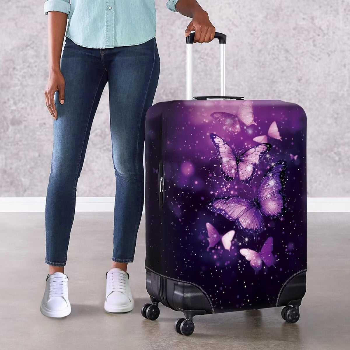 Purple Butterflies Luggage Cover for Women Girls,Cute Travel Suitcase Protector Washable Anti-scratch Suitcase Covers,Fit 30-32inch - Colors A