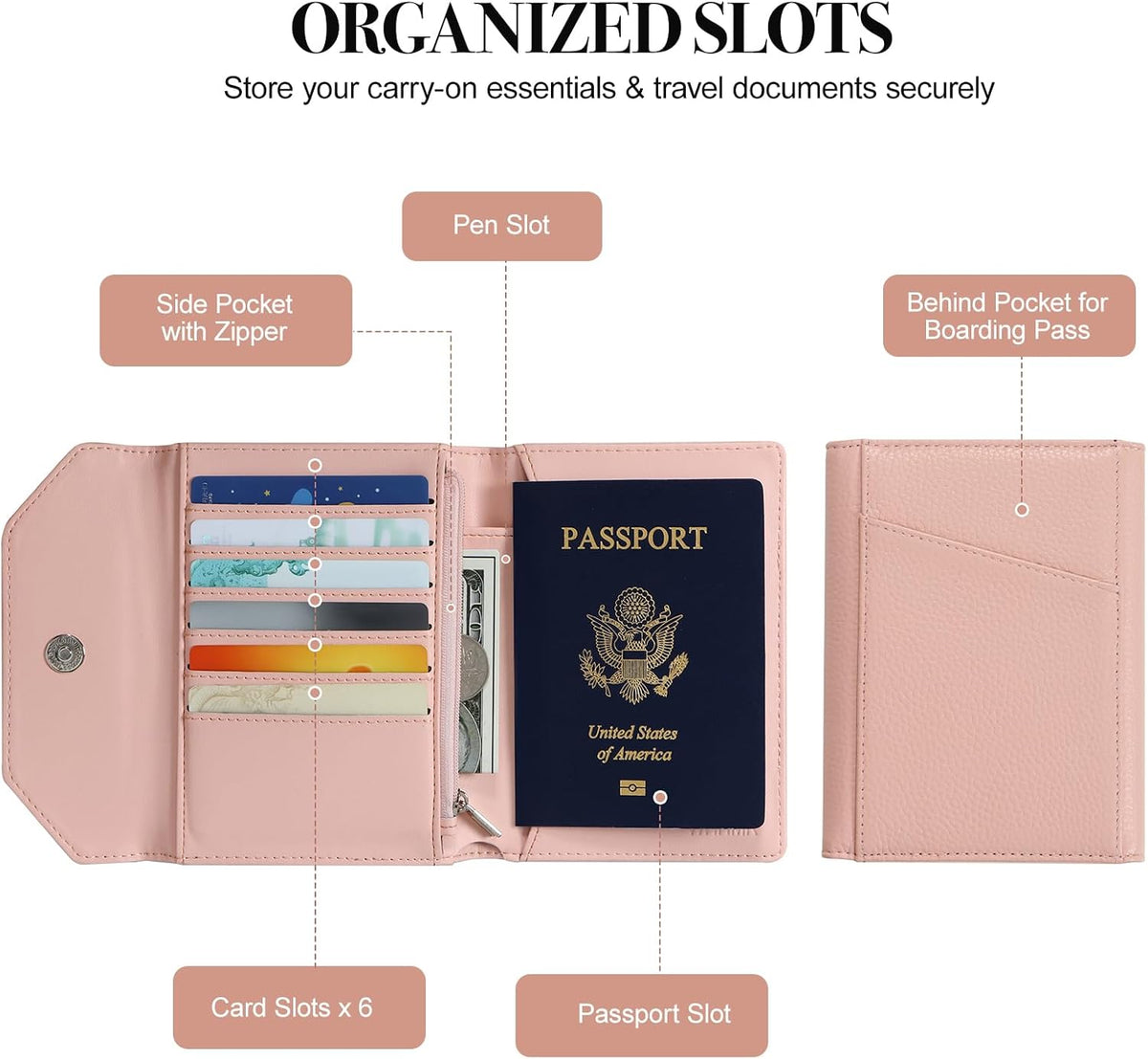 Leather Passport Holder for Travel,Rfid Passport Holder Protect Your Card Security,Passport Book Holder for Men Women,Travel Wallet with Cards & Pen Slot,Boarding Pass,Zipper Cash Pocket (Blue)