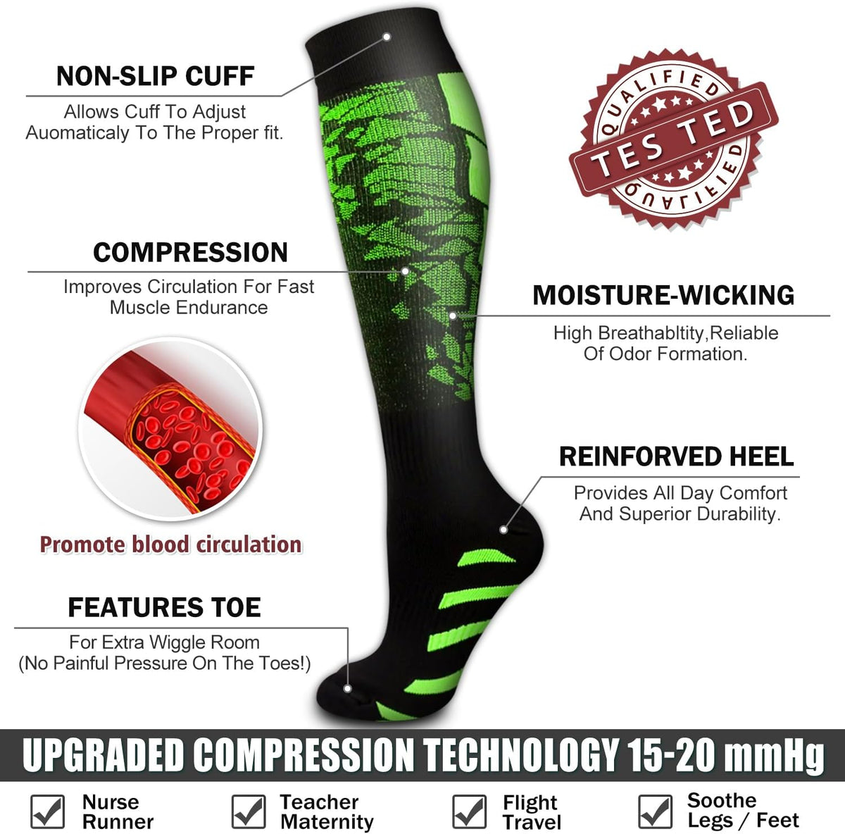 6 Pack Copper Compression Socks for Women and Men Circulation-Best Support for Medical,Running,Nursing,Athletic - Colors A