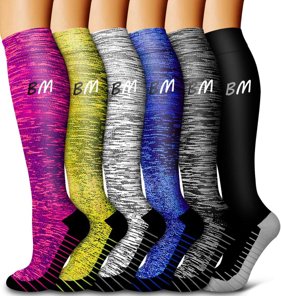 6 Pack Copper Compression Socks for Women and Men Circulation-Best Support for Medical,Running,Nursing,Athletic - Colors A