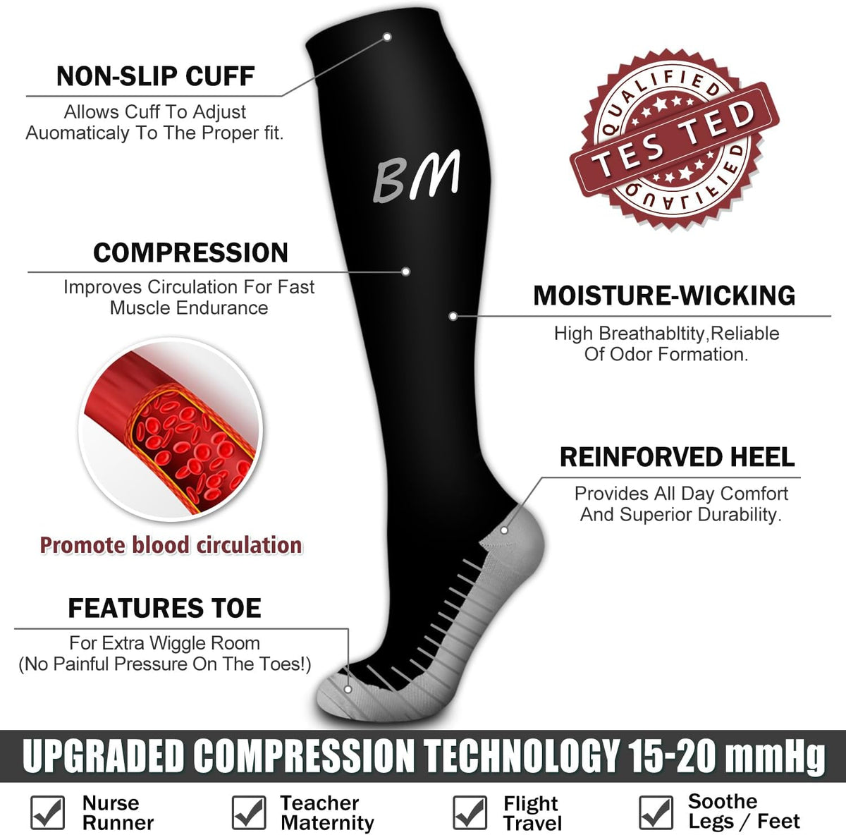 6 Pack Copper Compression Socks for Women and Men Circulation-Best Support for Medical,Running,Nursing,Athletic - Colors A