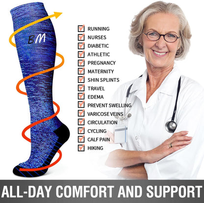 6 Pack Copper Compression Socks for Women and Men Circulation-Best Support for Medical,Running,Nursing,Athletic - Colors A