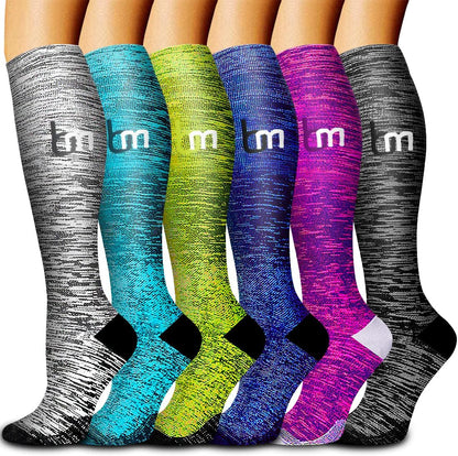 6 Pack Copper Compression Socks for Women and Men Circulation-Best Support for Medical,Running,Nursing,Athletic - Colors A
