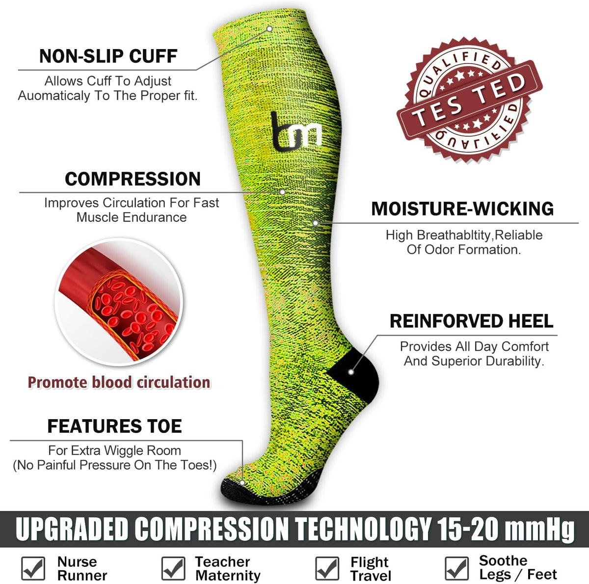 6 Pack Copper Compression Socks for Women and Men Circulation-Best Support for Medical,Running,Nursing,Athletic - Colors A