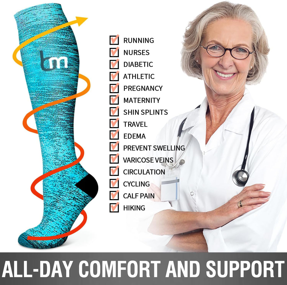 6 Pack Copper Compression Socks for Women and Men Circulation-Best Support for Medical,Running,Nursing,Athletic - Colors A