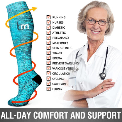 6 Pack Copper Compression Socks for Women and Men Circulation-Best Support for Medical,Running,Nursing,Athletic - Colors A