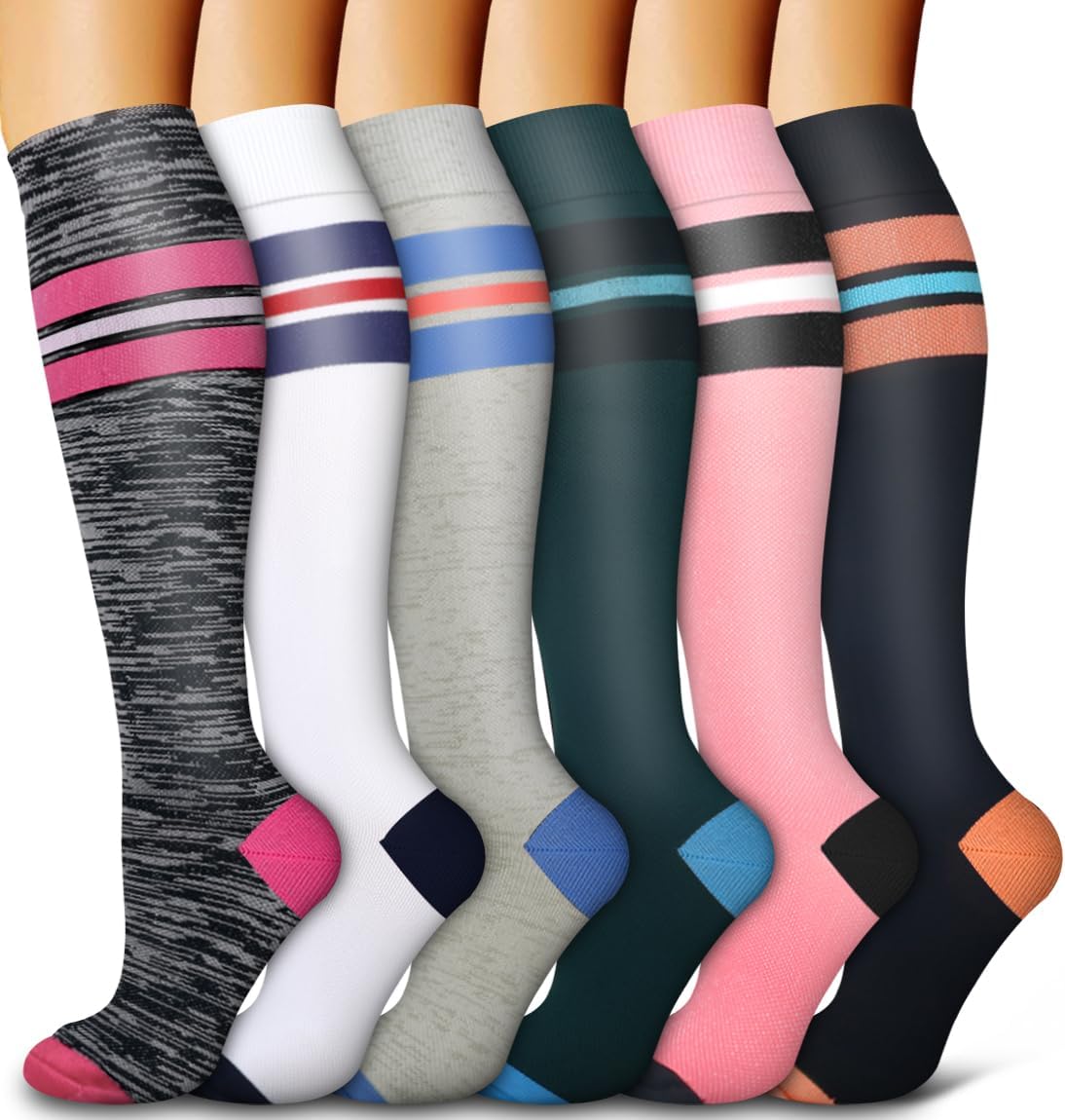 6 Pack Copper Compression Socks for Women and Men Circulation-Best Support for Medical,Running,Nursing,Athletic - Colors A