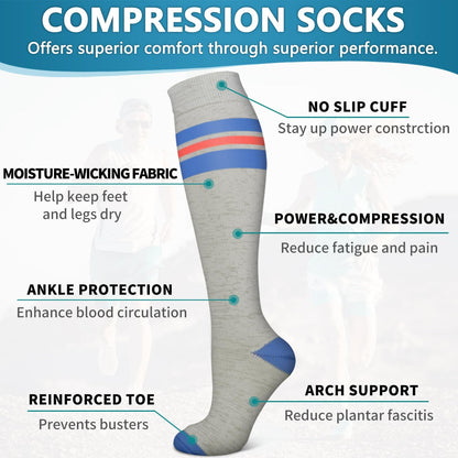 6 Pack Copper Compression Socks for Women and Men Circulation-Best Support for Medical,Running,Nursing,Athletic - Colors A