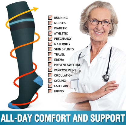 6 Pack Copper Compression Socks for Women and Men Circulation-Best Support for Medical,Running,Nursing,Athletic - Colors A