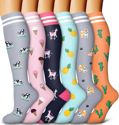 6 Pack Copper Compression Socks for Women and Men Circulation-Best Support for Medical,Running,Nursing,Athletic - Colors A