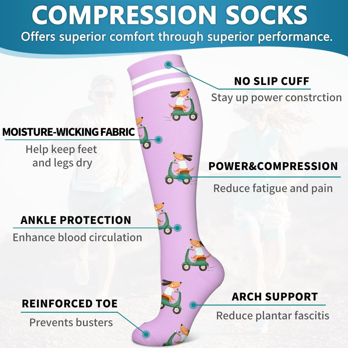 6 Pack Copper Compression Socks for Women and Men Circulation-Best Support for Medical,Running,Nursing,Athletic - Colors A